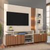 Estante Home 210cm Sala Para TV 55 Pol Com LED Cross 2.1 Lukaliam Off White/Tauari Ripado