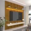 Home Painel Ripado 3D Para TV 70 Polegadas 180 x 250 Com LED Requinte Gelius Naturale/Off White