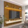 Home Painel Ripado 3D TV 75 Pol  224cm x 250cm Com LED Requinte Gelius Naturale/Off White