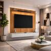 Painel Évora para TV 75” com Bancada Bali 180cm Lukaliam Jequitiba Ripado 3D/Off White
