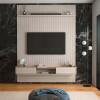 Painel Frisado 191x250cm Oslo Para TV 75 Bancada Atlas Lukaliam Off White/Jequitiba