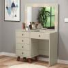 Penteadeira Camarim LED Com Banqueta Espelho 5 Gavetas 95cm Mel Patrimar Off White