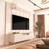 Rack Aron 200cm com Painel Ripado Lumi 220x240cm Para TV até 85" EDN Off White