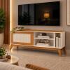 Rack Retrô Ratan Sala Para TV 55¨ 136cm Cayman EDN Off White/Cedro