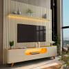 Rack Nobre Pés Madeira Com Painel Ripado Nobre TV 85 Pol 230x250 Gelius Off White