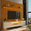 Rack Nobre Pés Vidro Com Painel Ripado Nobre TV 85 Pol 230x250 Gelius Naturale/Off White