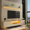 Rack Nobre Pés Vidro Com Painel Ripado Nobre TV 85 Pol 230x250 Gelius Off White