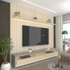 Rack Com Painel Ripado 3D TV 75 Polegadas 224cm Requinte Rodízios Gelius Cinza/Off White
