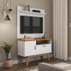 Rack com Painel Pequeno 90cm Quarto Sala Para TV 32 Sirius Patrimar Branco Cinamomo/Branco