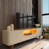Rack Com LED Pra TV 75 Polegadas Design Exclusivo 210cm Nobre Pés de Madeira Gelius Off White