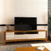 Rack Para Sala Ripado 220cm Para TV 75 Polegadas Brunt EAX Móveis Cedro/Off White