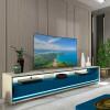 Rack Com LED Pra TV 75 Polegadas 212cm Requinte Rodízios Gelius Off White/Azul