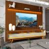Rack Requinte Pés Madeira com Painel Ripado Nobre 230cm LED TV 85 Polegadas Gelius Castanho/Off White