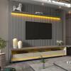 Rack Requinte Pés Rodízios com Painel Ripado Nobre 230cm LED TV 85 Polegadas Gelius Cinza/Off White
