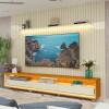 Rack Requinte 260 Pés Rodízios com Painel Ripado Nobre LED 275cm TV 85 Polegadas Gelius Off White/Naturale