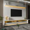 Rack Requinte Pés Rodízios com Painel Ripado Nobre 230cm LED TV 85 Polegadas Gelius Branco