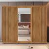 Guarda Roupa Casal Portas de Correr 271cm com Espelho Espanha RV Móveis Cinamomo Ripado