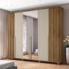 Guarda Roupa Ripado Casal 6 Portas 240cm Com Espelho França RV Móveis Cinamomo/Off White