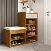 Sapateira com Banco Almofadado 1 Gaveta 5 Prateleiras Hall Patrimar Cumaru/Off White