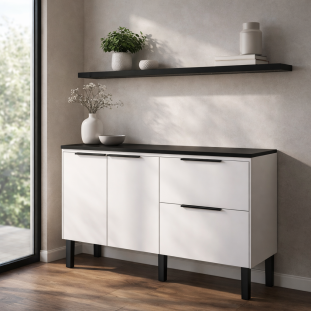 Balcão Buffet Cozinha com Tampo 114x85x51cm Cisne 120 Cozimax Branco/Preto