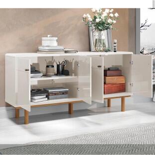 Buffet Balcão Sala 4 Portas 160cm Catar Lukaliam Off White Perolizado/Tauari