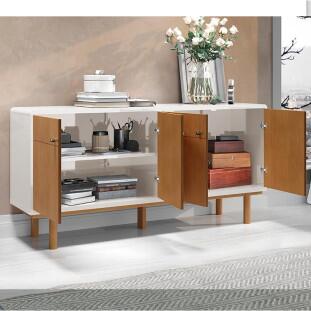 Buffet Balcão Sala 4 Portas 160cm Catar Lukaliam Tauari/Off White Perolizado