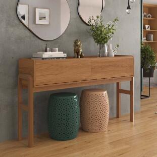 Aparador Moderno 2 Gavetas Pés Madeira 143cm Elegance Lukaliam Jequitiba