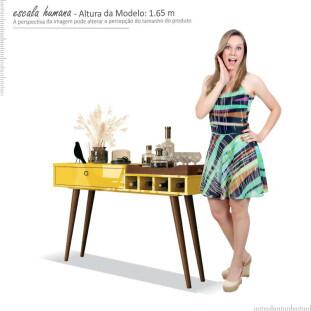 Aparador com Bandeja Espelhada Linus EDN Amarelo