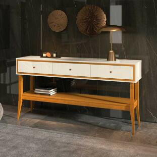 Aparador Retrô 3 Gavetas 154cm Bari EDN Off White/Cedro