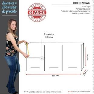 Armário Aéreo de Cozinha 3 Portas Eros Flat 120 Cozimax Branco