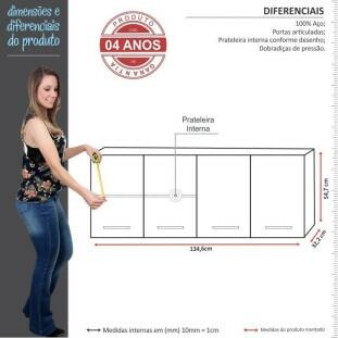 Armário Aéreo de Cozinha 4 Portas Eros Flat 140 Cozimax Branco