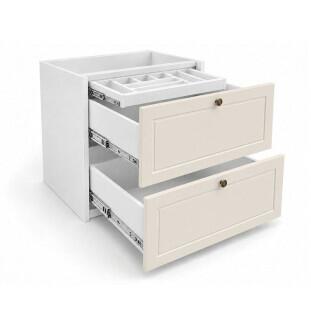 Módulo Balcão 60x68x56cm 2 Gavetas + 1 Gaveta Oculta 100% MDF Cozinha Provence Robel Branco/Off White Matte
