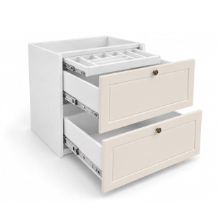 Módulo Balcão 80x68x56cm 2 Gavetas + 1 Gaveta Oculta 100% MDF Cozinha Provence Robel Branco/Off White Matte