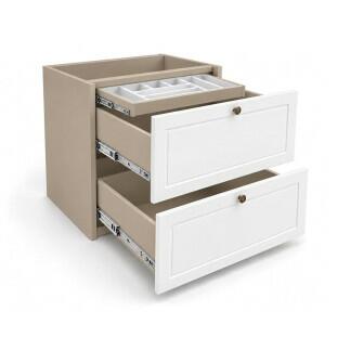 Módulo Balcão 60x68x56cm 2 Gavetas + 1 Gaveta Oculta 100% MDF Cozinha Provence Robel Fendi/Branco Matte