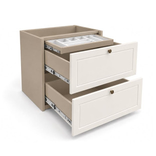 Módulo Balcão 80x68x56cm 2 Gavetas + 1 Gaveta Oculta 100% MDF Cozinha Provence Robel Fendi/Off White Matte