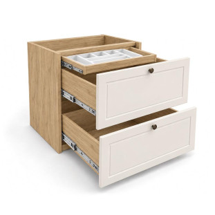 Módulo Balcão 80x68x56cm 2 Gavetas + 1 Gaveta Oculta 100% MDF Cozinha Provence Robel Hanover/Off White Matte