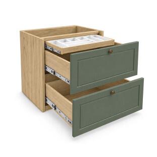 Módulo Balcão 80x68x56cm 2 Gavetas + 1 Gaveta Oculta 100% MDF Cozinha Provence Robel Hanover/Salvia Matte