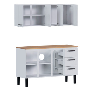 Cozinha de Aço Balcão Com Tampo Jequitiba e Armário Aéreo Novo Vênus 150 Cozimax Branco