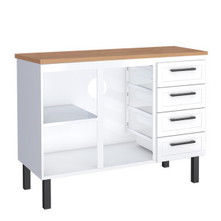 Balcão de Aço Com Tampo Madeira 117x91x52cm 2 Portas 4 Gavetas Juno 120 Cozimax Branco/Jequitiba