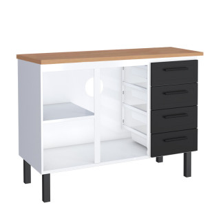 Balcão de Aço Com Tampo Madeira 117x91x52cm 2 Portas 4 Gavetas Juno 120 Cozimax Preto/Jequitiba