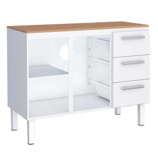 Balcão de Aço Cozinha 117x92x52cm 3 Gavetas Com Tampo Jequitiba Vênus 120 Cozimax Branco