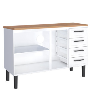 Balcão de Aço Com Tampo Madeira 134x91x52cm 3 Portas 4 Gavetas Juno 140 Cozimax Branco/Jequitiba