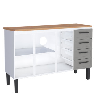 Balcão de Aço Com Tampo Madeira 134x91x52cm 3 Portas 4 Gavetas Juno 140 Cozimax Cinza/Jequitiba