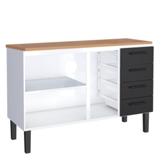 Balcão de Aço Com Tampo Madeira 134x91x52cm 3 Portas 4 Gavetas Juno 140 Cozimax Preto/Jequitiba