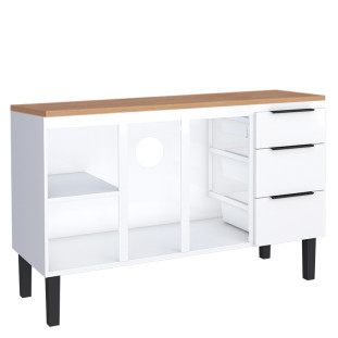 Balcão de Aço Com Tampo de Madeira 134x85x50cm Júpiter 140 Cozimax Branco/Jequitiba