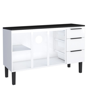 Balcão de Aço Com Tampo de Madeira 134x85x50cm Júpiter 140 Cozimax Branco/Preto