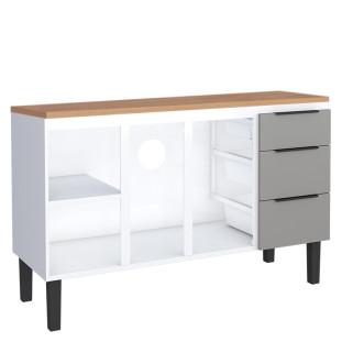 Balcão de Aço Com Tampo de Madeira 134x85x50cm Júpiter 140 Cozimax Cinza/Jequitiba