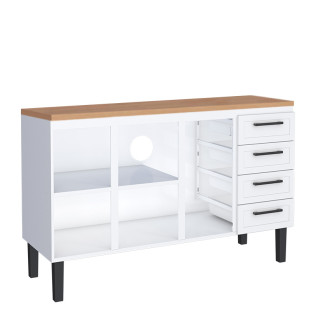 Balcão de Aço Com Tampo Madeira 144x91x52cm 3 Portas 4 Gavetas Juno 150 Cozimax Branco/Jequitiba