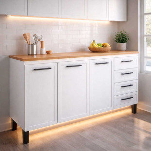 Balcão de Aço Com Tampo Madeira 144x91x52cm 3 Portas 4 Gavetas Juno 150 Cozimax Branco/Jequitiba