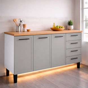 Balcão de Aço Com Tampo Madeira 144x91x52cm 3 Portas 4 Gavetas Juno 150 Cozimax Cinza/Jequitiba